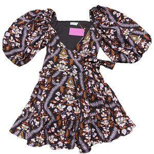 Rhode Dress Sz M Darya Brown Floral Wrap Cotton Boho Western Cottagecore New